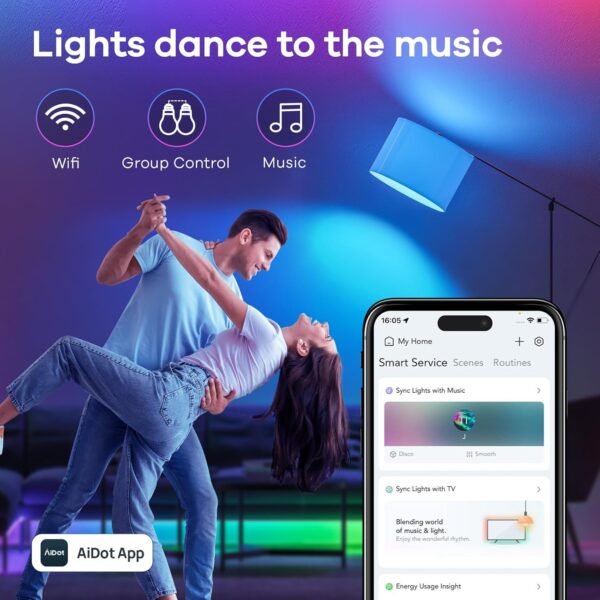 Linkind Matter Smart Light Bulb, Smart Bulbs Work with Apple Home, Siri, Alexa, Google Home, SmartThings, Color Changing Light Bulbs RGTBW Music Sync, Mood Lights, 2.4Ghz WiFi A19 E26 60W 800LM 3 Pack - Image 6