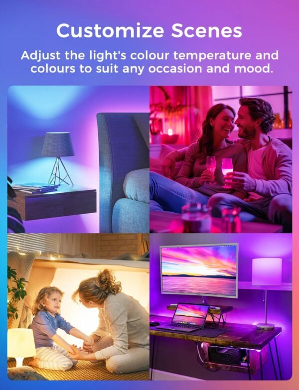 Smart Bulbs Works with Apple HomeKit, Color Changing Smart Light Bulbs Compatible with Siri, Alexa and Google Home, A19 LED Bulb, E26 Fitting, 2700K-6500K Dimmable, 9W 810 Lumens, 4 Pack - Image 6