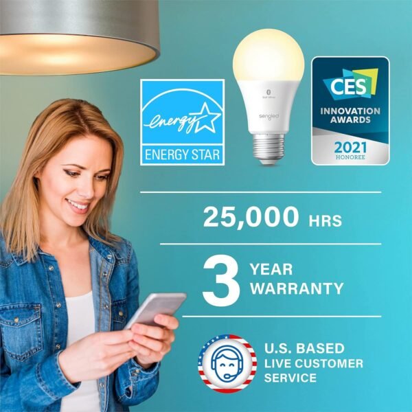 Sengled Alexa Light Bulb, S1 Auto Pairing with Alexa Devices, Warm Light Bulbs, Smart Light Bulbs that Work with Alexa, Bluetooth Mesh Smart Home Lighting, E26 60W Equivalent, 800LM, 3-Pack - Image 2
