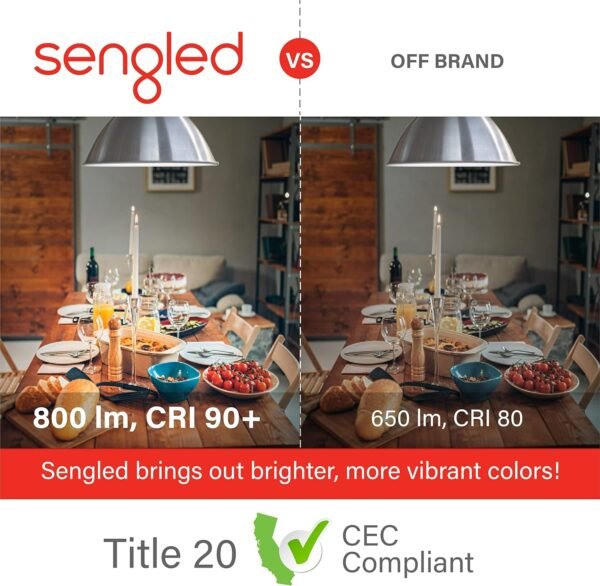 Sengled Alexa Light Bulb, S1 Auto Pairing with Alexa Devices, Warm Light Bulbs, Smart Light Bulbs that Work with Alexa, Bluetooth Mesh Smart Home Lighting, E26 60W Equivalent, 800LM, 3-Pack - Image 3