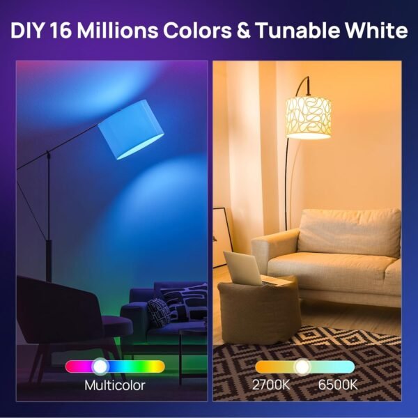 Consciot Smart Light Bulbs, WiFi LED Light Bulb That Works with Alexa & Google Home, Music Sync, Color Changing Light Bulb, A19 E26 2.4Ghz WiFi Light Bulbs 60 watt Equivalent, 800lm Dimmable 2 Pack - Image 4