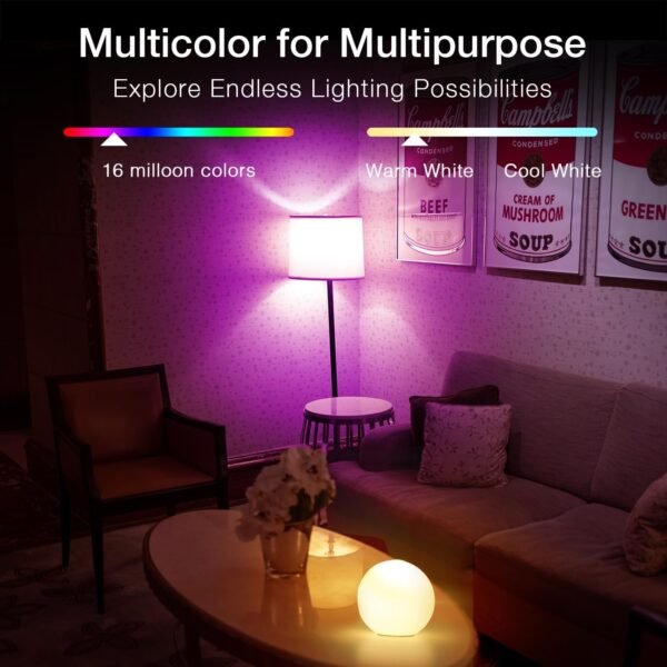 DAYBETTER 2 Pack Smart Light Bulbs,Work with Alexa and Google Assistant, Color Changing LED Light Bulb, WiFi & Bluetooth Smart Light Bulbs, Music Sync, A19, 800 Lumens - Image 2