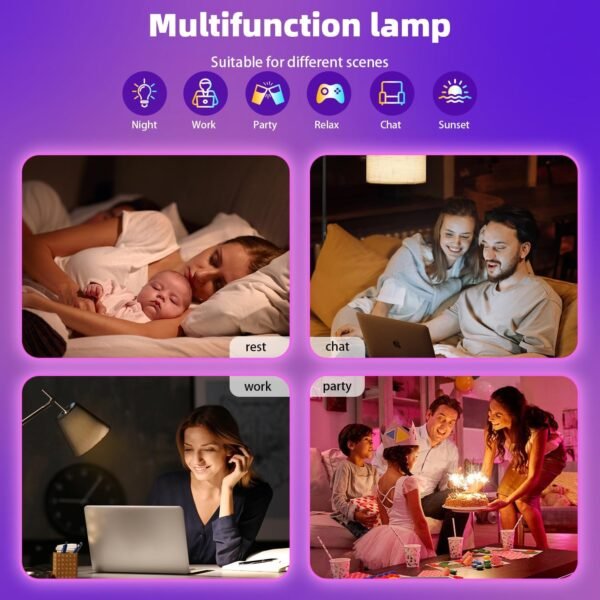 Smart Light Bulbs 2Pack, Color Changing Light Bulb Works w/Alexa Google Home, 9W A19 E26 800LM RGBTW Colored LED Bulbs, 50+ DIY Scenes, Music Sync, App & Voice Control WiFi Light Bulbs - Image 3