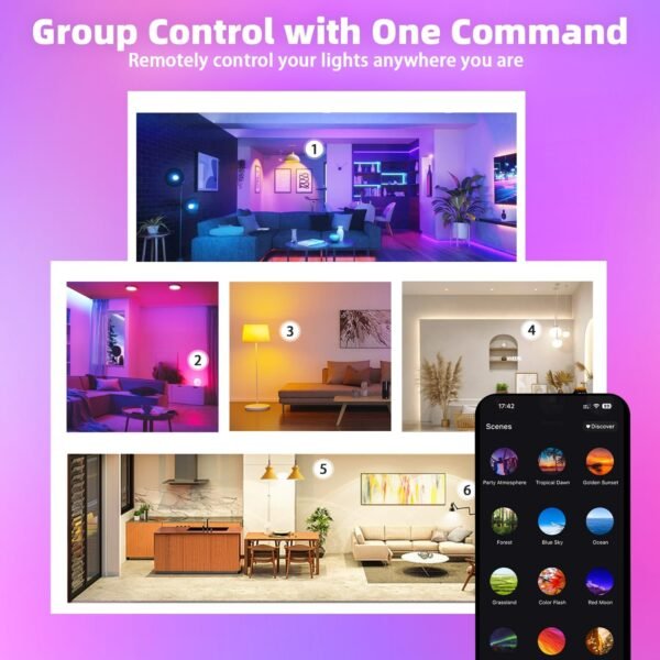 Smart Light Bulbs 2Pack, Color Changing Light Bulb Works w/Alexa Google Home, 9W A19 E26 800LM RGBTW Colored LED Bulbs, 50+ DIY Scenes, Music Sync, App & Voice Control WiFi Light Bulbs - Image 6