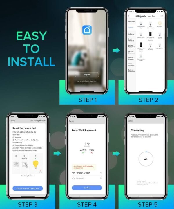 4Pcs Smart Light Bulbs 1600 Lumens WiFi LED Color Changing A21 Bulb 100W Equivalent Dimmable 2700K-6500K RGBCW, Tunable White Works with Alexa, Google Home 2.4Ghz Only, No Hub Required (4) - Image 6