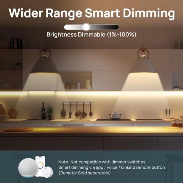 Linkind Alexa Light Bulbs, Soft White to Daylight Tunable (2700K-6500K), Smart Light Bulbs, Work with Alexa & Google Home, CRI>90, 2.4GHz Wi-Fi & Bluetooth LED, A19 E26, 800LM, 60W Equivalent (2-Pack) - Image 3