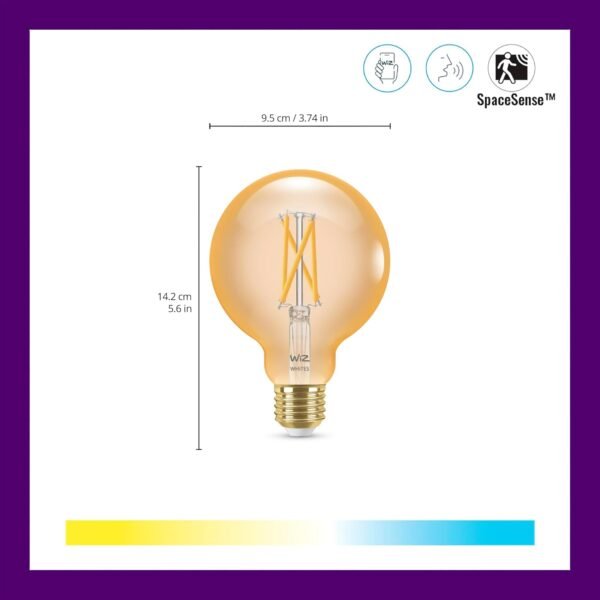 WiZ Clear 60W G25 Tunable White Filament LED Smart Bulb - Pack of 6 - E26- Indoor - Connects to Your Existing Wi-Fi - Control with Voice or App + Activate with Motion - Matter Compatible - Image 2