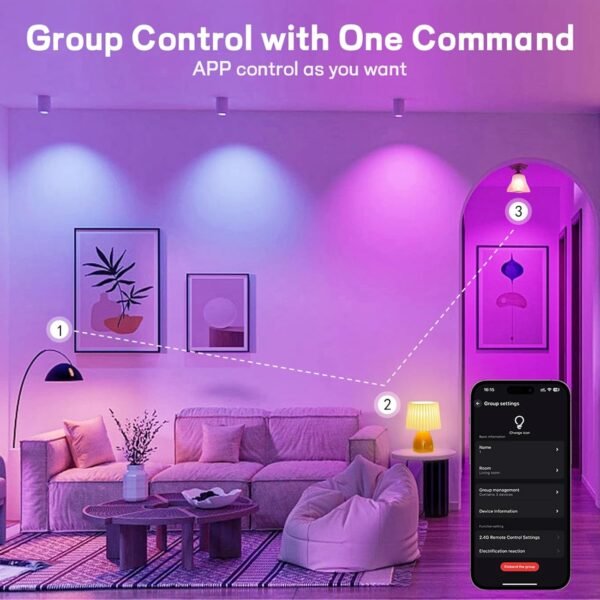 Smart Light Bulbs with Remote, 16M Colors RGBW Dimmable WiFi Bluetooth Smart Bulbs Led Color Changing Light Bulbs Compatible with Alexa Google Home, A19, E26 9W 800 Lumens Equivalent 60W (4) - Image 9