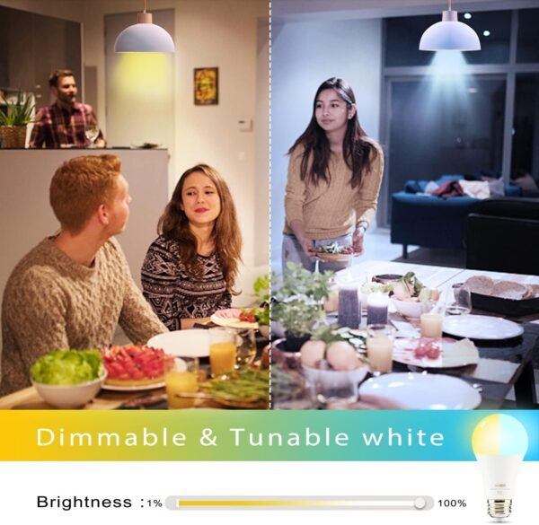 Homevenus HVS Smart Light Bulbs,9W A19 E26 Dimmable Tunable Cool Warm White LED Light Bulb 2500k-6500k, APP Control 2.4GHz WiFi Bluetooth Assist Connection, Work with Alexa/Google Assistant 4 Pack - Image 2