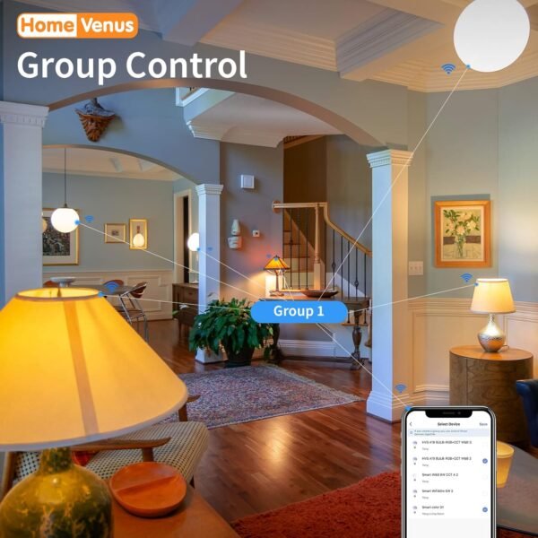 Homevenus HVS Smart Light Bulbs,9W A19 E26 Dimmable Tunable Cool Warm White LED Light Bulb 2500k-6500k, APP Control 2.4GHz WiFi Bluetooth Assist Connection, Work with Alexa/Google Assistant 4 Pack - Image 4