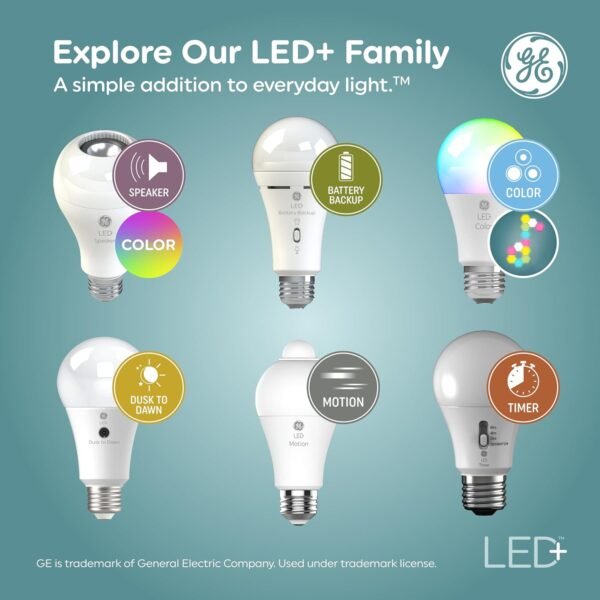 GE LED+ Color Changing LED Light Bulbs with Remote, No App or Wi-Fi Required, A19 Standard Bulbs (2 Pack) - Image 6