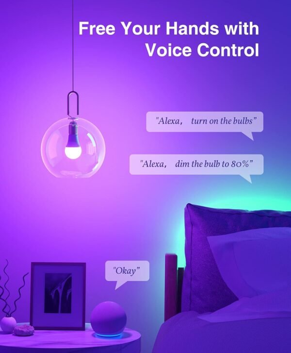 Beantech Smart Bulb, WiFi LED Light Bulbs, Color Changing Dimmable Light Bulb 2700K-6500K, Smart Light Bulbs Work with Alexa & Google Assistant, A19 Alexa Light Bulb, RGB Tunable White Bulb, 4 Pack - Image 11