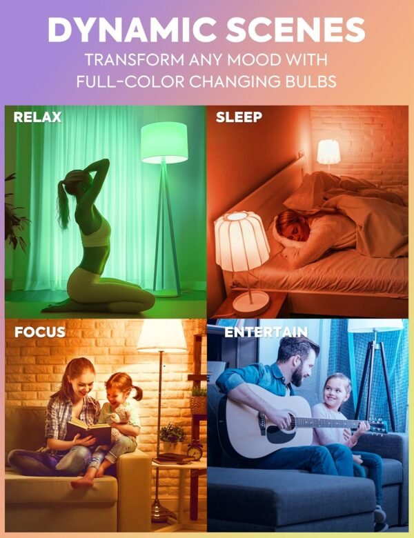 Smart Light Bulbs, Color Changing Light Bulb, A19 Dimmable 75W Equivalent, 11W Soft White WiFi LED Light Bulbs, Compatible with Alexa, Google Assistant and Smart Life, 4 Pack - Image 5