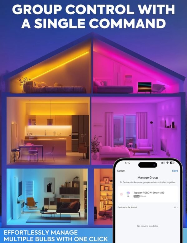 Smart Light Bulbs, Color Changing Light Bulb, A19 Dimmable 75W Equivalent, 11W Soft White WiFi LED Light Bulbs, Compatible with Alexa, Google Assistant and Smart Life, 4 Pack - Image 7