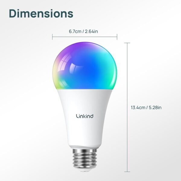 Linkind Matter Smart Light Bulb,1600LM 100W Smart Bulbs Work with Alexa/Apple Home/Google Home/SmartThings, RGBTW LED Color Changing Bulbs Music Sync, 2.4GHz Wi-Fi Light Bulbs LED 11W, A21 E26, 2Pack - Image 7