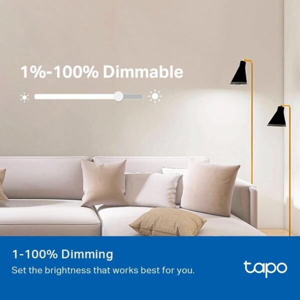 Tapo TP-Link Smart Light Bulbs - Natural Daylight, Dimmable, Compatible w/Alexa and Google Home, A60 Bulb/E27 Base, 60W Equivalent, 800LM CRI>90, 2.4GHz WiFi Only, No Hub Required, L520E(4-Pack) - Image 4