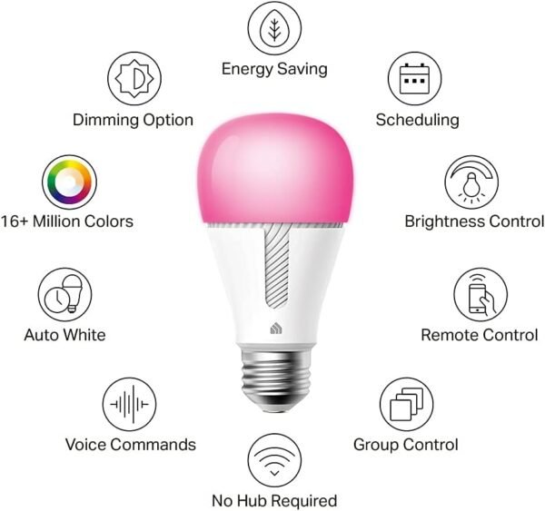 Kasa Smart Bulb, 1000 Lumens Full Color Changing Dimmable Smart WiFi Light Bulb Compatible with Alexa and Google Home, 11W, A19, 2.4Ghz only, No Hub Required (KL135P2), 2-Pack,White - Image 2