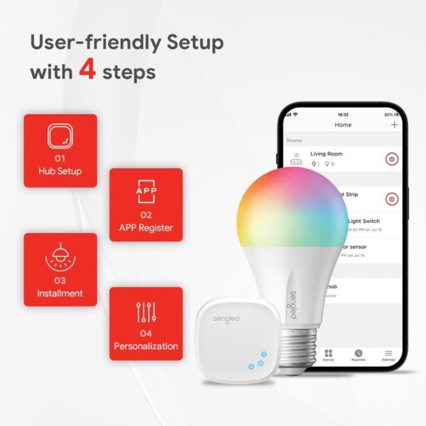 Sengled Zigbee Smart Light Bulbs, Smart Hub Required, Works with SmartThings and Echo with Built-in Hub, Voice Control with Alexa and Google Home, Color Changing 60W Eqv. A19 Alexa Light Bulb, 2 Pack - Image 5