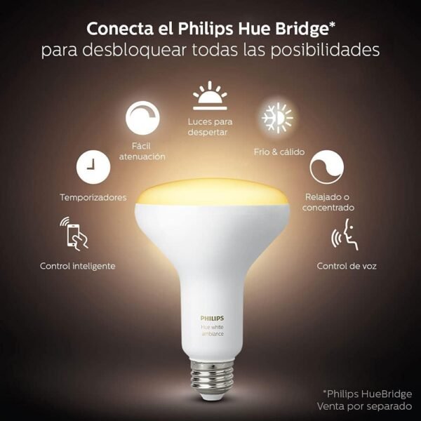 Philips Hue 2-Pack White Ambiance BR30 60W Equivalent Dimmable LED Smart Flood Light (Works with Alexa Apple and Google Assistant) (466508) - Image 2