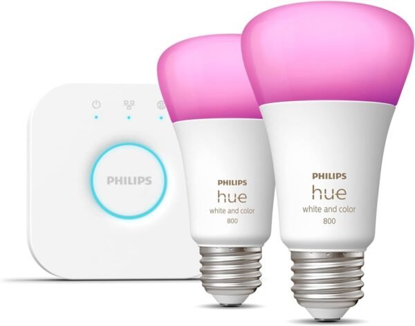 Philips Hue Smart Light Starter Kit - Includes (1) Bridge and (2) 60W A19 LED Bulb, White and Color Ambiance Color-Changing Light, 800LM, E26 - Control with App or Voice Assistant - Image 6