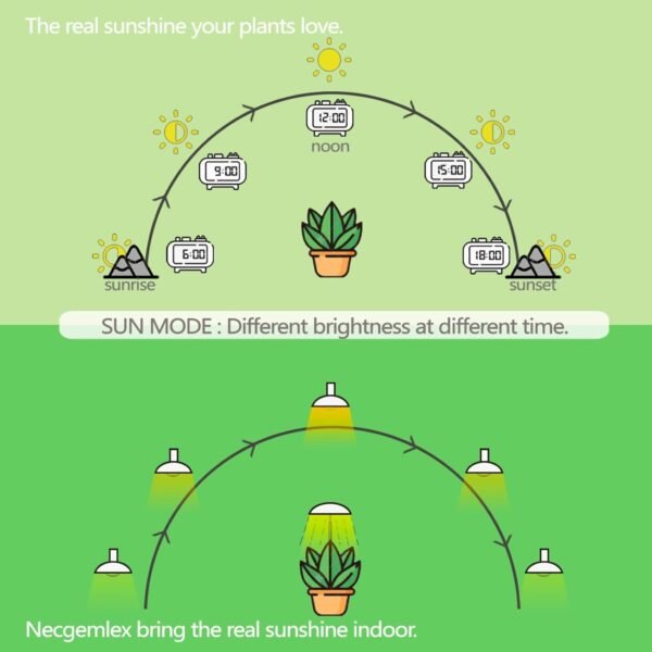 Smart LED Grow Light Bulbs with Remote Controller, Sun Mode, Built-in Daily Auto Timer, 4500K, A21/A70 E26/E27 9W Dimmable Full Spectrum Grow Bulbs for Indoor Plants, 2 Pack - Image 3