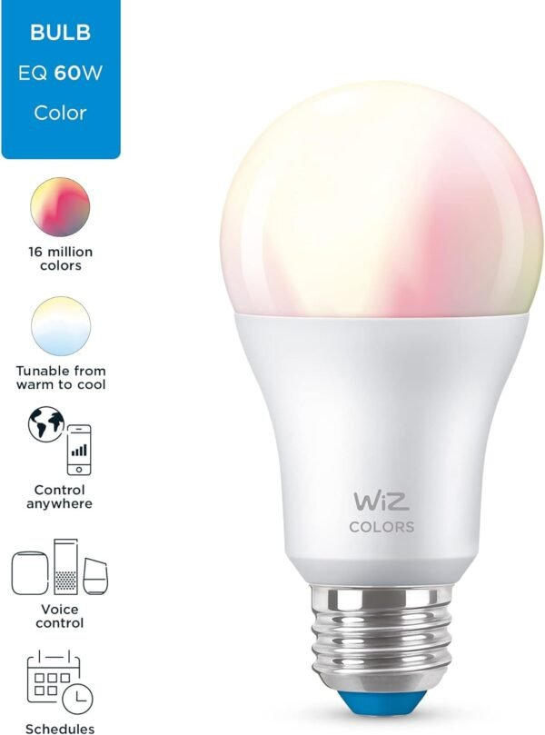 WiZ Connected 2-Pack Color 60W A19 Smart WiFi Light Bulb, 16 Million Colors, Compatible with Alexa and Google Home Assistant, No Hub Required - Image 2