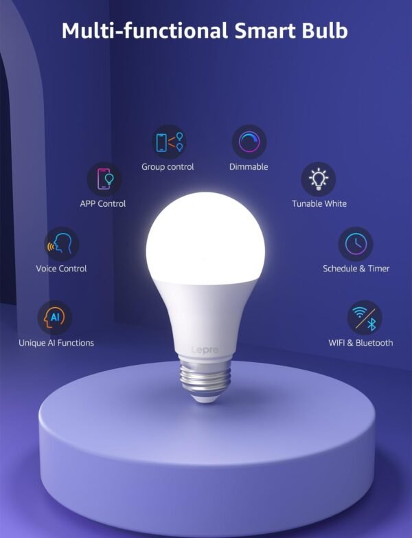 Lepro B1 AI Smart Light Bulbs - WiFi & Bluetooth RGBWW Color Changing LED Bulb Compatible with Alexa & Google Assistant, AI Generated Lighting, AI Voice Control, Music Sync, 2.4GHz Only, 2 Packs - Image 9