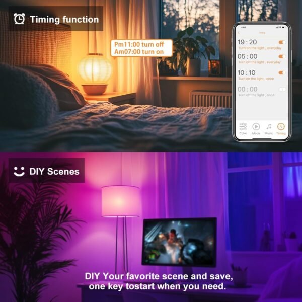 UCB Led Light Bulbs 12W(130W Equivalent), 2700K-6000K，A19 E26 Bluetooth Color Changing Light Bulb Controlled by BRmesh APP, 16 Million Colors-DIY Flash/Fade - Timing - DIY Scenes- Music Sync (8 Pack) - Image 5