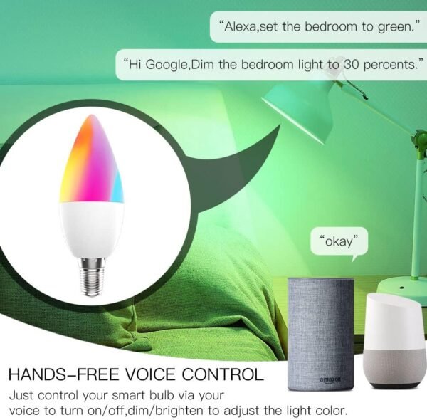 MoesGo Smart Candelabra Led Light Bulbs, WiFi E12 Smart Bulbs, 2700K-6500K CW& RGB Dimmable, Smart Life/Tuya APP Remote Control, Work with Alexa/Google Home, 470lm 5W (40W Equivalent) 2 Pack No Hub - Image 5