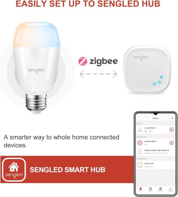 Sengled Smart LED Tunable White A19 Starter Kit, 60W Equivalent, 2 Smart Light Bulbs & Hub, Soft White to Daylight 2700-6500K, Works with Alexa, Google Assistant and Siri - Image 4