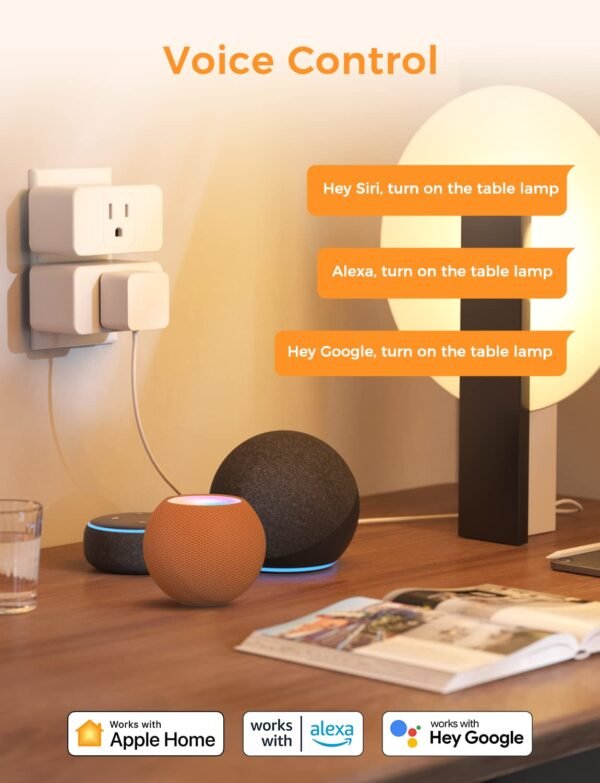 Smart Plug WiFi Outlet Work with Apple HomeKit, Siri, Alexa, Google Home, Smart Socket with Timer Function, Remote Control, No Hub Required, 15A, 2 Pack - Image 2