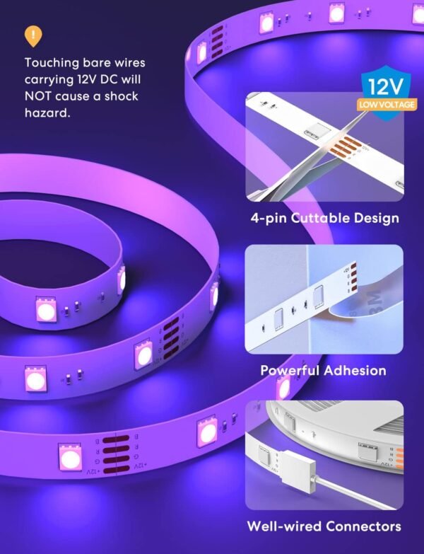 meross Smart LED Strip Lights, 16.4ft WiFi Strip Work with Apple HomeKit, Alexa, Google Home, and SmartThings, 16 Million Colors with App Control and RGB LED Lights for Bedroom, Living Room, Kitchen - Image 6