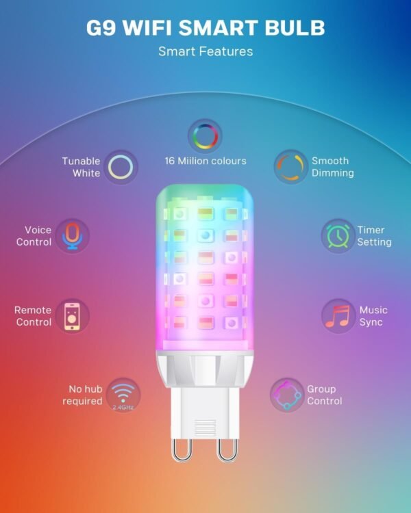 G9 Smart Light Bulb, Compatible with Alexa and Google Assistant, Color Changing Smart Led Bulbs, Dimmable and Tunable, Pack of 2 - Image 2