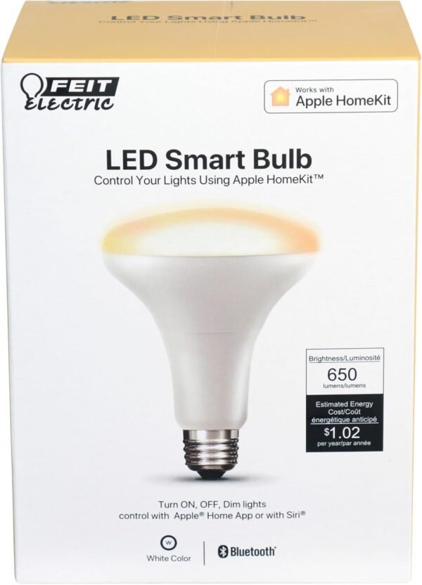 Feit Electric BR30/SW/HK 65W Equivalent BR30 Flood Smart, Works with Apple HomeKit and Siri Voice Control, No Hub Required LED Light Bulb, 5.4" H x 3.8" D, 2700K Soft White - Image 2