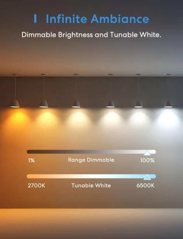 meross Wi-Fi Smart Light Bulb, Color Changing Led Bulbs Compatible with Alexa and Google Home, 2700K-6500K Tunable White, 810 Lumens 60W Equivalent, A19, E26, 2 Pack - Image 7