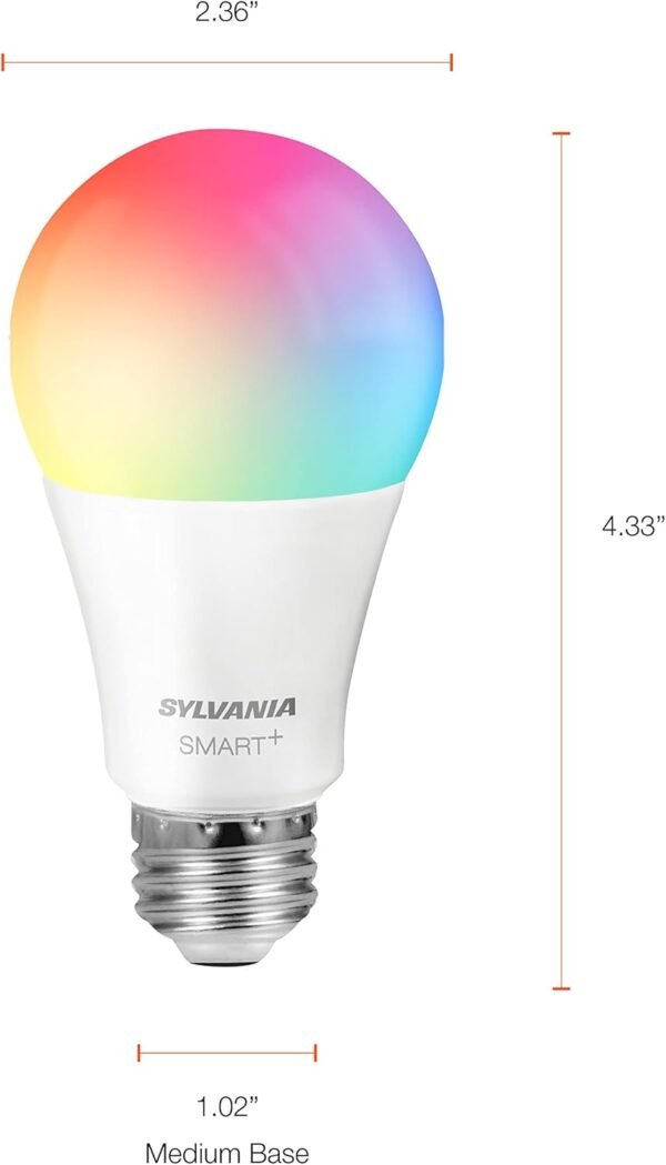 SYLVANIA Wifi LED Smart Light Bulb, 60W Equivalent Full Color and Tunable White A19, Dimmable, Compatible with Alexa and Google Home Only - 4 Pack (75674) - Image 6