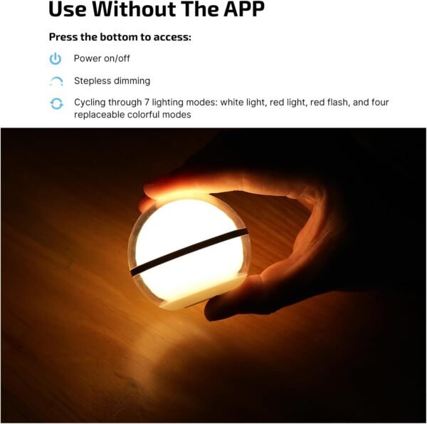 OLIGHT Sphere Smart Night Light, 75 lumens Stepless Dimming Table Lamp with Remotely APP Control, Magnetic Rechargeable RGB Ambient Lighting for Sleeping, Reading, and Relaxation - Image 3