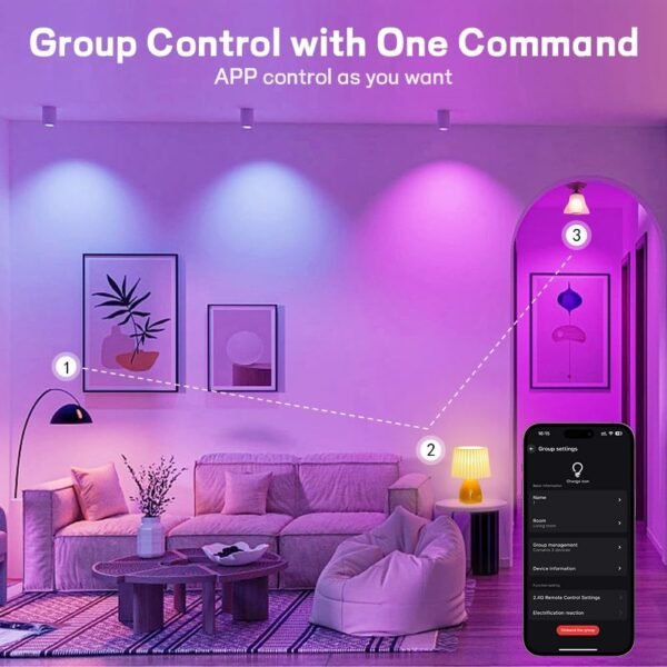 Smart Led Light Bulbs, Wi-Fi Magic Home Light Bulbs for Alexa & Google Assistant, E26, A19 Music Sync Color Changing Light Bulb, APP Remote Control on/off, Wireless, Bluetooth, 800LM, 60W,4Pack - Image 6