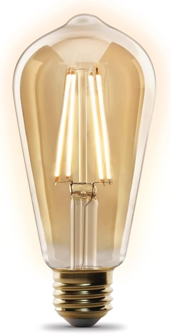 Feit Electric ST1960/FIL/AG 60 Watt Equivalent WiFi Dimmable, No Hub Required, Alexa or Google Assistant ST19 Edison Vintage LED Smart Light Bulb, Yellow, 5.4" H x 2.5" D, 2100K Amber - Image 2