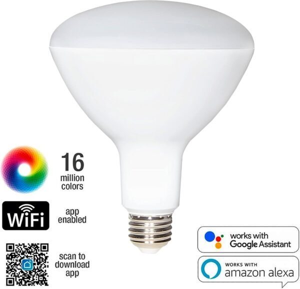 Maxxima Luvoni Smart WiFi LED BR40 Multicolor Light Bulb, CCT Selectable 2700K-6500K, 1300 Lumens, Dimmable, E26 Base, 80W Equivalent, 2 Pack - Image 2