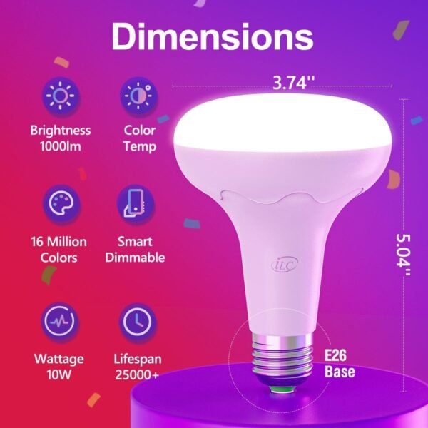 ILC BR30 Led Bulb, Smart Flood Light Bulbs, Compatible with Alexa Required Echo Device, (Equivalent to 70W) Color Changing, Turnable 2700K-6000K Indoor(6 Packs) - Image 3
