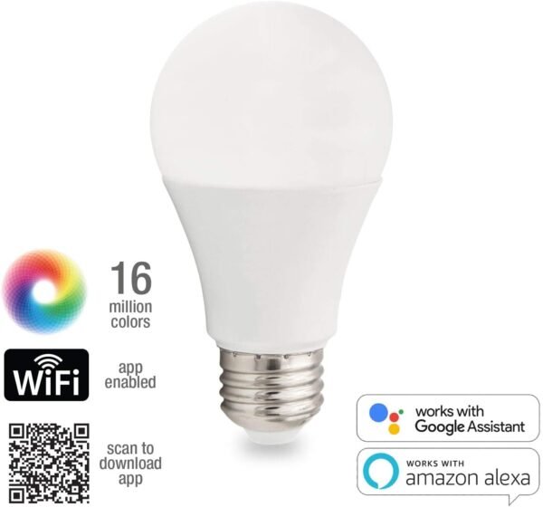 Maxxima Smart WiFi Light Bulb, LED Color Changing A19 Luvoni Bulb, Compatible with Alexa and Google Home Assistant, 800 Lumens, Bluetooth/WiFi Enabled, Controlled via App, 4-Pack - Image 3