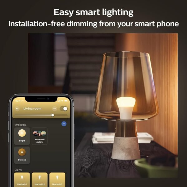 Philips Hue Smart 60W A19 LED Bulb - Soft Warm White Light - 4 Pack - 800LM - E26 - Indoor - Control with Hue App - Works with Alexa, Google Assistant and Apple Homekit - Image 4