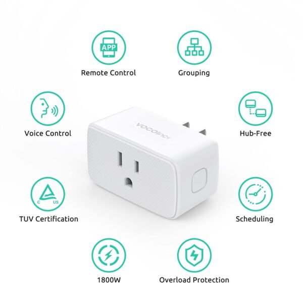 VOCOlinc Homekit Smart Plug Works with Alexa, Apple Home, Google Assistant, WiFi Smart Plug That Work with Alexa, Electrical Timer Outlet Support Siri, No Hub Required, 15A, 2.4GHz, 110～120V 3 Pack - Image 6
