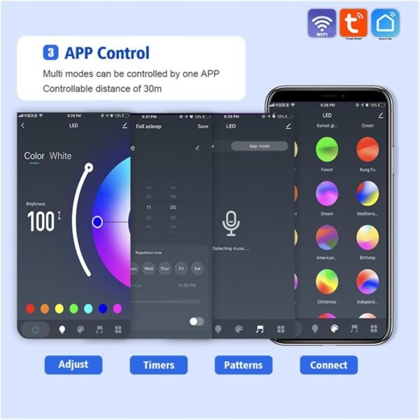 Tuya Smart Light Strip WiFi Set 24-Key WiFi Set tuya Light Strip 5 Meters Color Voice Control (Size : UK, Color : 150 Lights Waterproof IP65) - Image 4