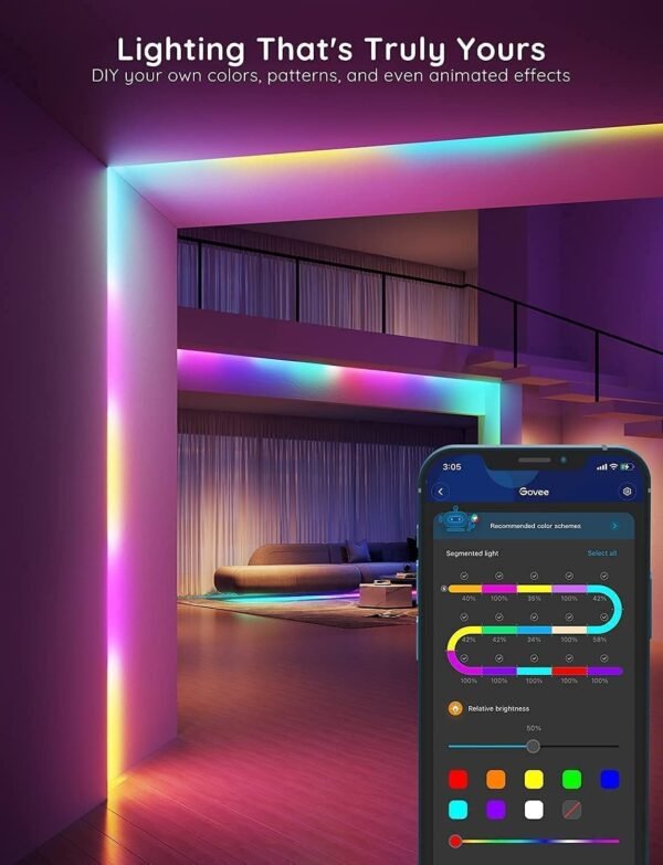 Govee RGBIC Alexa LED Strip Light 32.8ft, Smart WiFi LED Lights Work with Alexa and Google Assistant, Segmented DIY, Music Sync, Color Changing LED Strip Lights for Room, Kitchen, Desk, Holiday - Image 2