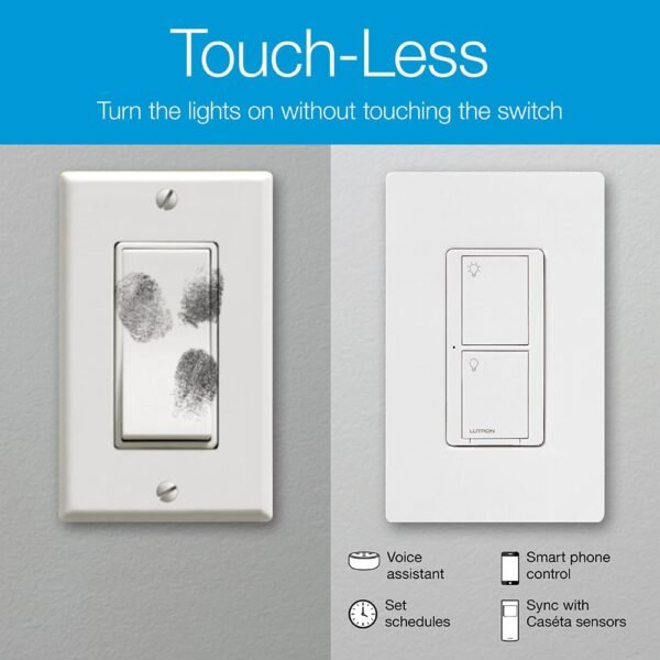 Lutron Caseta Smart Lighting Kit w/ Original Switch, Pico Remote, Wallplate, and More, for Light Bulbs, Works w/ Alexa, Apple Homekit, Google Home (Hub Required), 5A, Neutral Required, P-PKG1WS-WH - Image 3