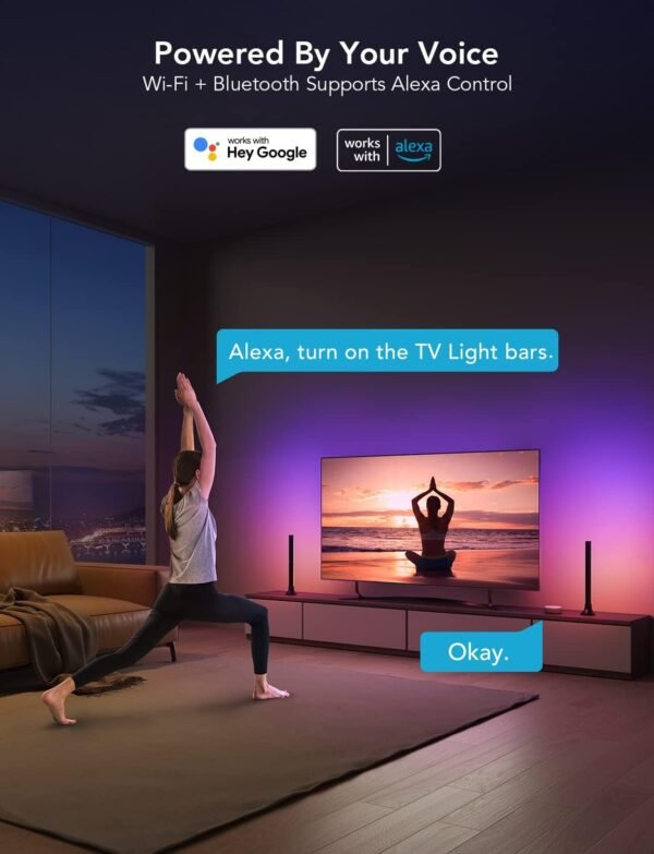 Govee RGBIC Light Bars, 15 Inches WiFi TV Backlight Suitable for 45-70 inch TVs, Smart Light Bars with Multiple Placement Options, Work with Alexa and Google Assistant, Black - Image 4