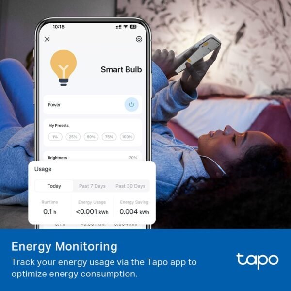 Tapo TP-Link Smart Light Bulbs - Natural Daylight, Dimmable, Compatible w/Alexa and Google Home, A60 Bulb/E27 Base, 60W Equivalent, 800LM CRI>90, 2.4GHz WiFi Only, No Hub Required, L520E(4-Pack) - Image 8