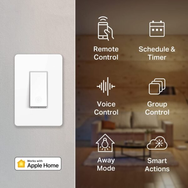 Kasa Apple HomeKit Smart Light Switch KS200P3, Single Pole, Neutral Wire Required, 2.4GHz Wi-Fi Light Switch Works with Siri, Alexa and Google Home, UL Certified, No Hub Required, White, 3-Pack - Image 3
